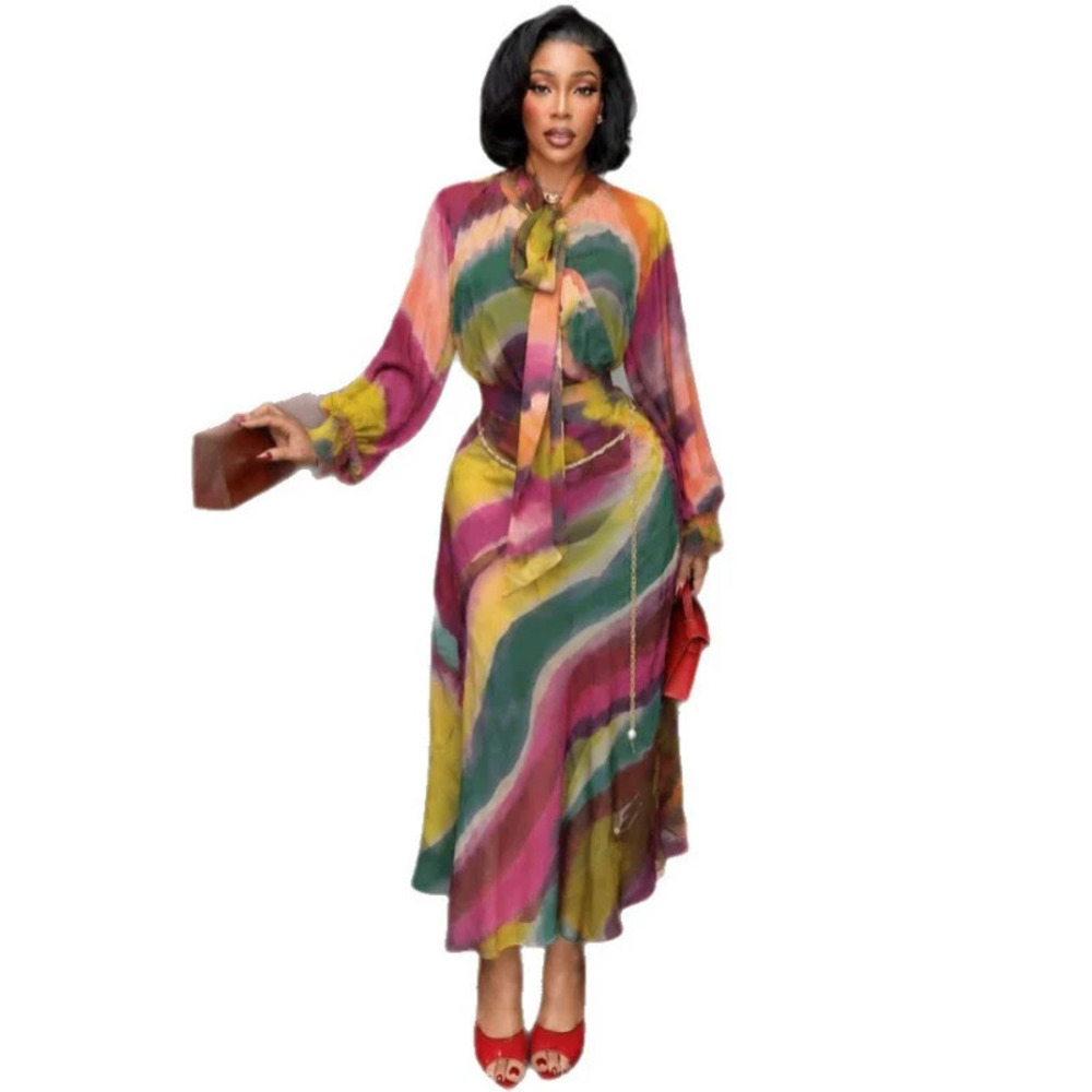 ZARA African Print Long Sleeve Tie Blouse and Bodycon Skirt Two Piece Set